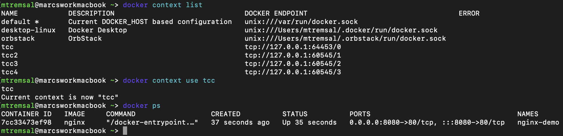 Testcontainers Desktop docker contexts